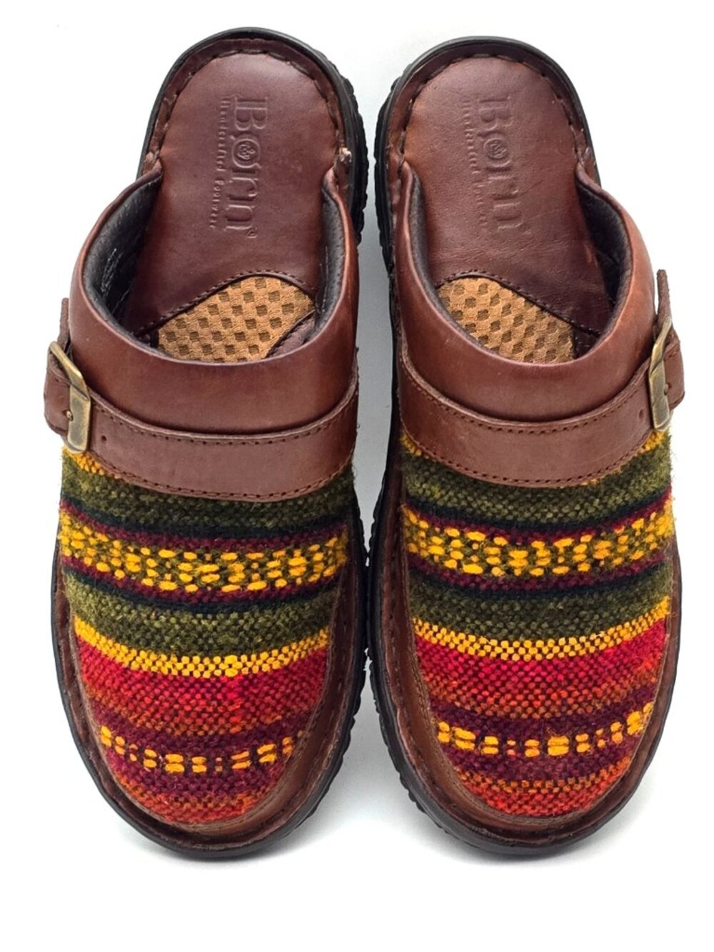 FINAL PRICE Born Multicolored Woven Fabric Printed Leather Slip-on Clogs Women 7 - Picture 6 of 12